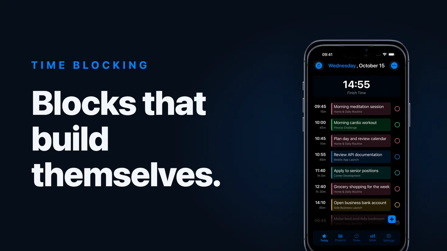 Set cover: Blocks that build themselves, with the Today timeline on iPhone