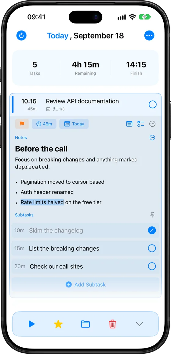 A task card in Set on iPhone