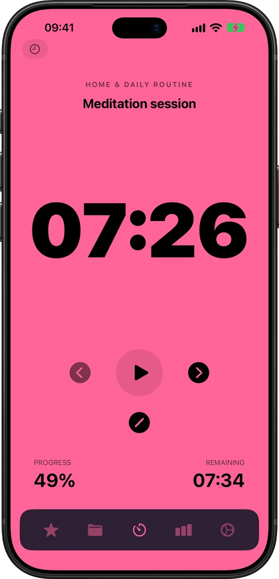The Set timer counting a meditation session on iPhone